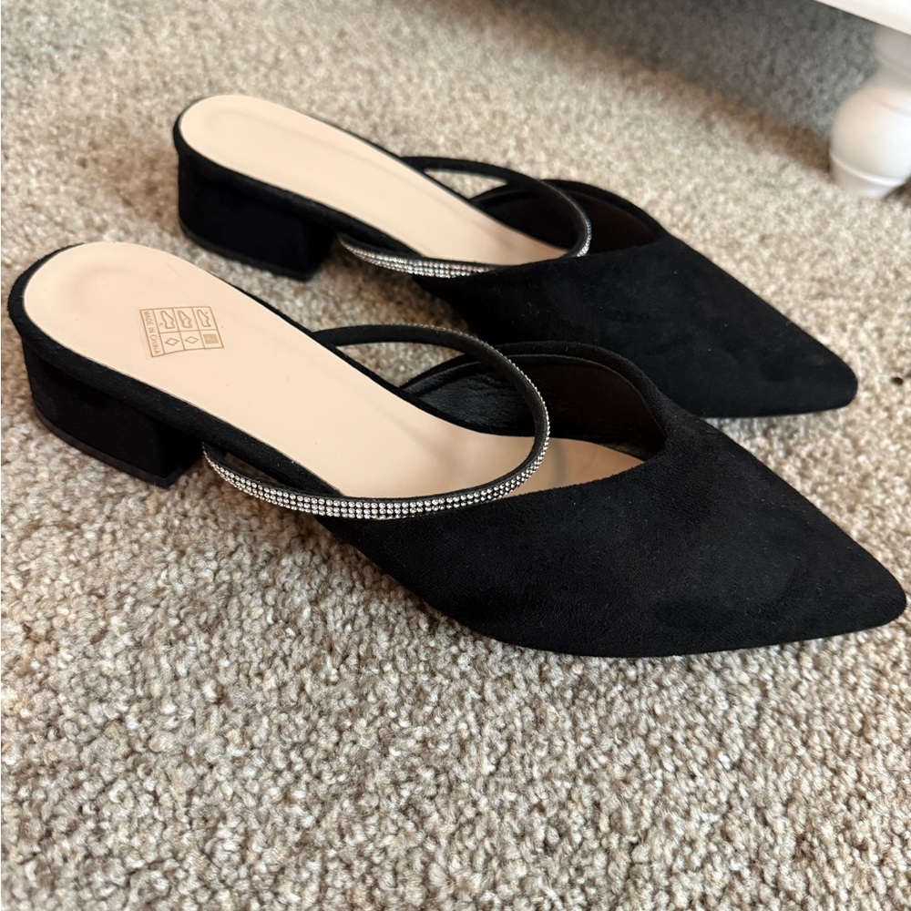 Black Mules with Sparkling Strap